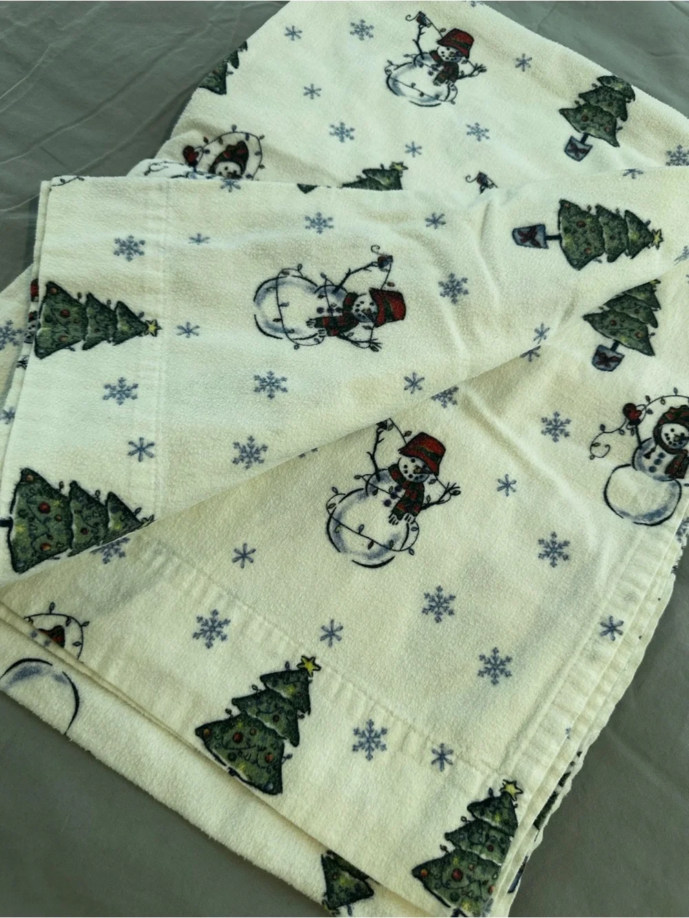 Festive Snowman & Christmas Tree Flannel Twin Flat Sheet Sears - White Base